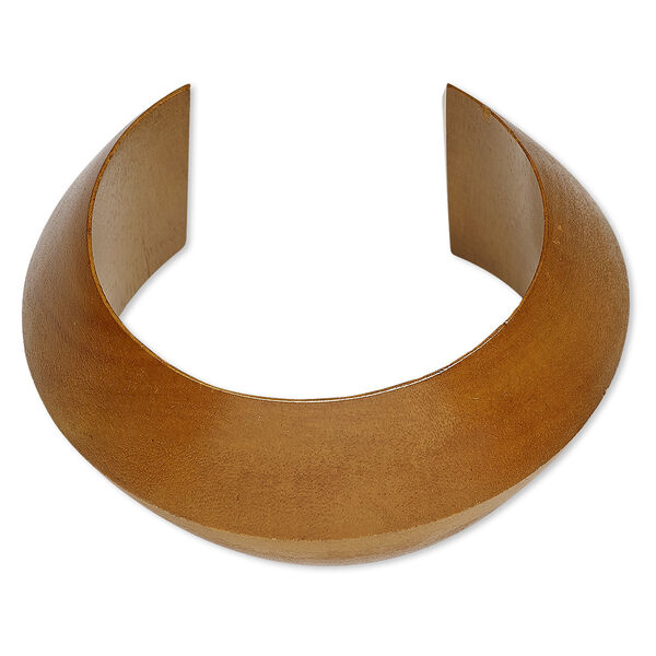 Bracelet, cuff, wood (dyed / waxed), light brown, 35mm wide hand-carved peaked band, 7-1/2 inches. Sold individually. image number 0