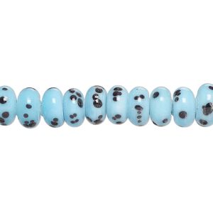 Bead 1pkg1, glass, opaque turquoise blue and black, 8x4mm-9x5mm rondelle. 8-inch strand, approximately 40-45 beads.
