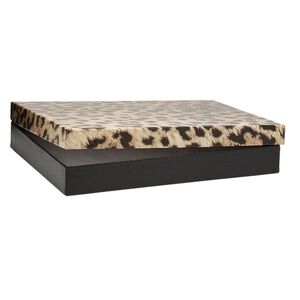 Box, paper, "cotton"-filled, leopard print, 7 x 5 x 7/8 inches. Sold per pkg of 10.