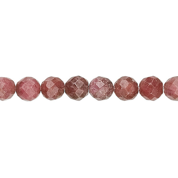 Bead, rhodonite (natural), 6mm faceted round, B grade, Mohs hardness 5-1/2 to 6-1/2. Sold per 15-1/2" to 16" strand. image number 0