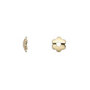 Bead cap, steel, pkg/6-1/2 to 7 inches, 7x2mm flower, fits 8-10mm bead, gold plate.