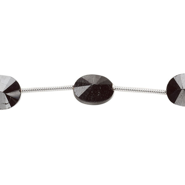 Bead, black spinel (natural), 7mm-10x8mm hand-cut faceted flat oval, B grade, Mohs hardness 8. Sold per pkg of 8 beads. image number 0