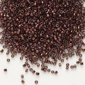 Seed bead, Delica®, glass, pkg/250g, #11 round, opaque metallic dark raspberry (DB-0012).