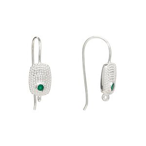 Sterling silver / green onyx 1pkg2, textured flat oval ear wire, fishhook / closed loop 22 gauge 19mm / 10mm