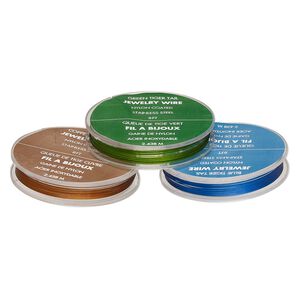 Wire, Tigertail™, nylon-coated steel, green / blue / copper, 7-strand, 0.012-inch diameter, includes 30 assorted crimps. Sold per pkg of (3) 8-foot spools.