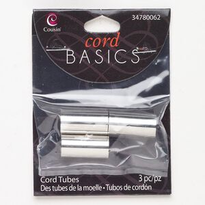 Brass 1pkg3, round tube cone end silver-finished 24x12mm
