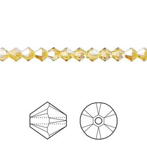 Bead, Crystal Passions® crystals, Crystal Passions®, light topaz shimmer, 4mm Xilion bicone (5328). Sold per pkg of 48.