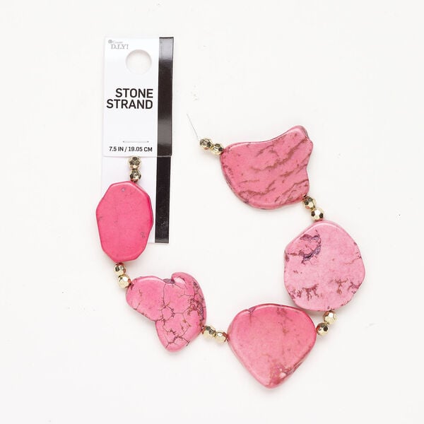 Bead assortment 1pkg1, porcelain and gold-colored CCB, pink and black, 21x20mm-40x35mm freeform, 7-1/2 inches. image number 0