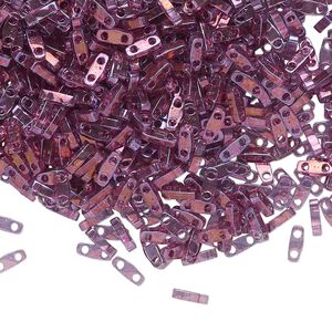 Seed bead, TILA®, glass, pkg/5g, 5x1.2mm quarter tila rectangle, translucent gold luster light amethyst, (QTL-316).