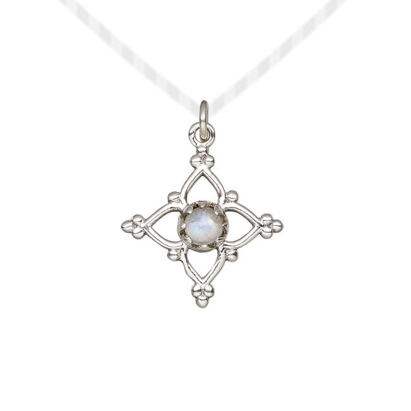 Rainbow moonstone / sterling silver 1pkg1, open beaded diamond drop natural antiqued 17x17mm image number 0