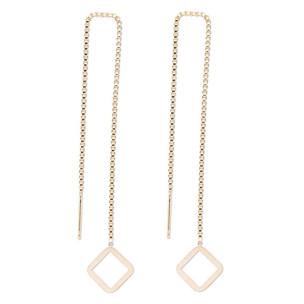 Ear thread, 14Kt gold-filled, 4-1/2 inch chain with 10.5x10.5mm diamond. Sold per pair. image number 0