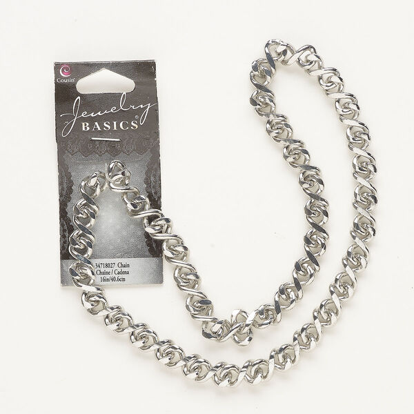 Chain, silver-finished steel, 8mm figure-8. Sold per pkg of 15 inches. image number 0