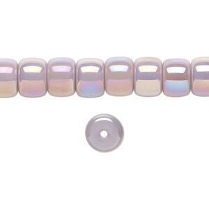 Bead, glass, opaque pale purple rainbow, 8x6mm barrel. Sold per 15-1/2 to 16-inch strand.