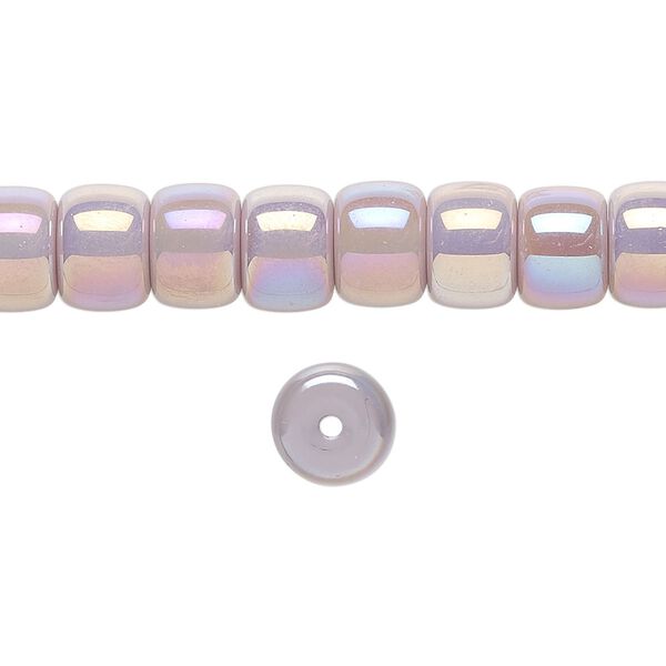 Bead, glass, opaque pale purple rainbow, 8x6mm barrel. Sold per 15-1/2 to 16-inch strand. image number 0