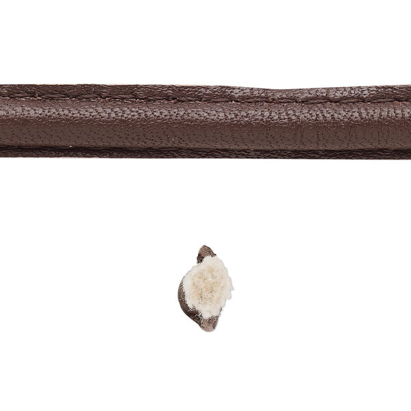 Cord, leather and cotton (dyed), brown, 7-8mm double-stitched flat. Sold per 5-yard section. image number 0