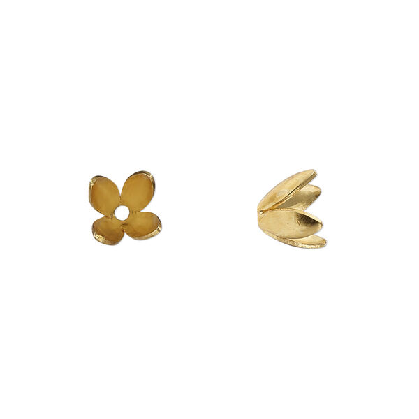 Bead cap, gold-finished copper, 9-7mm flower, fits 4-6mm round bead. Sold per pkg of 20. image number 0