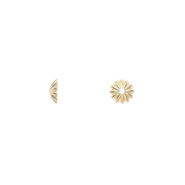 Bead cap, gold-plated brass, 6x1.5mm ribbed round, fits 6-8mm bead. Sold per pkg of 500. image number 0