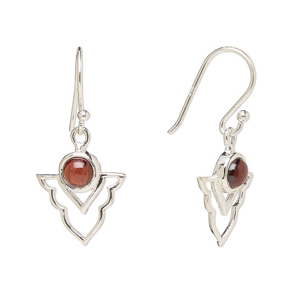 Ear wire, Create Compliments®, antiqued sterling silver and garnet (natural), fishhook, 29mm with 15.5x14mm single-sided open arrowhead, 21 gauge. Sold per pair. image number 0