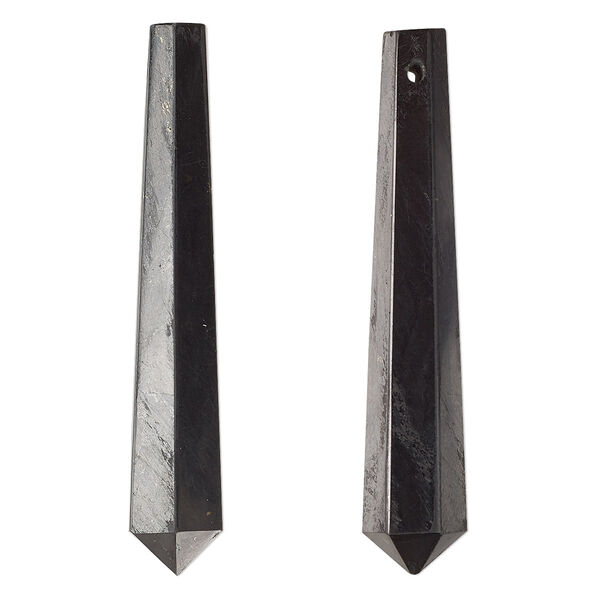 Focal, shungite (natural), 48x9mm-50x10mm hand-cut tapered faceted point, B grade, Mohs hardness 3-1/2 to 4. Sold individually. image number 0
