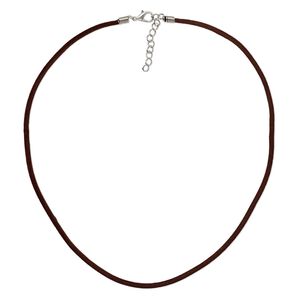 Necklace cord, velveteen with imitation rhodium-finished steel and "pewter" (zinc-based alloy), brown, 3mm wide, 20 inches with 1-1/2 inch extender chain and lobster claw clasp. Sold per pkg of 3.