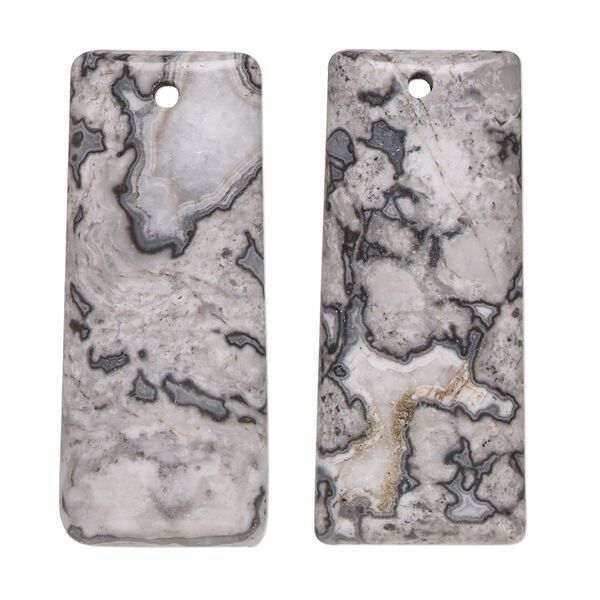 Black lace marble 1pkg2, hand-cut puffed rectangle focal natural 35x15mm image number 0