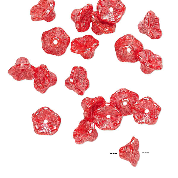 Bead, Preciosa, Czech pressed glass, opaque orange-red luster, 7x4.5mm flower. Sold per pkg of 20. image number 0
