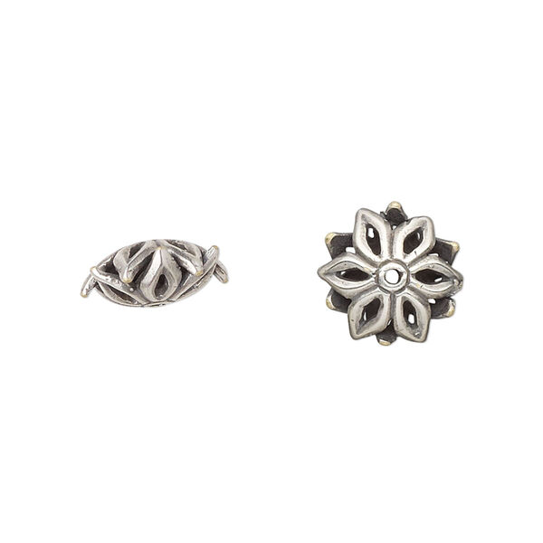Bead, JBB Findings, antiqued silver-plated brass, 12x5mm flower rondelle. Sold per pkg of 2. image number 0