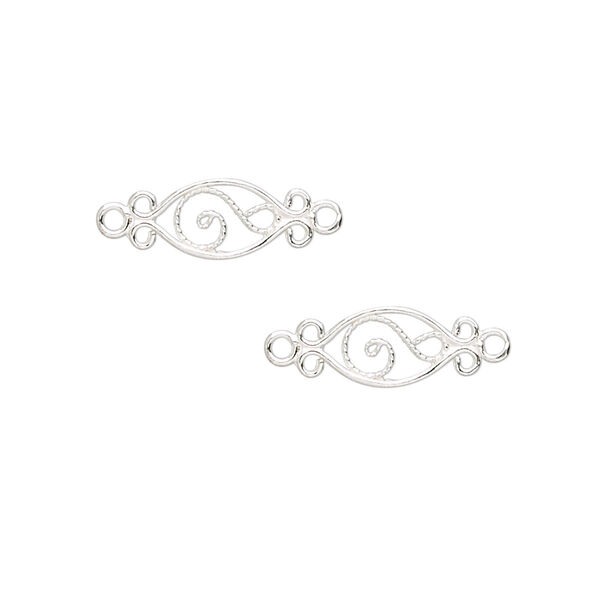 Link, sterling silver, 19x6mm double-sided fancy oval. Sold per pkg of 2. image number 0