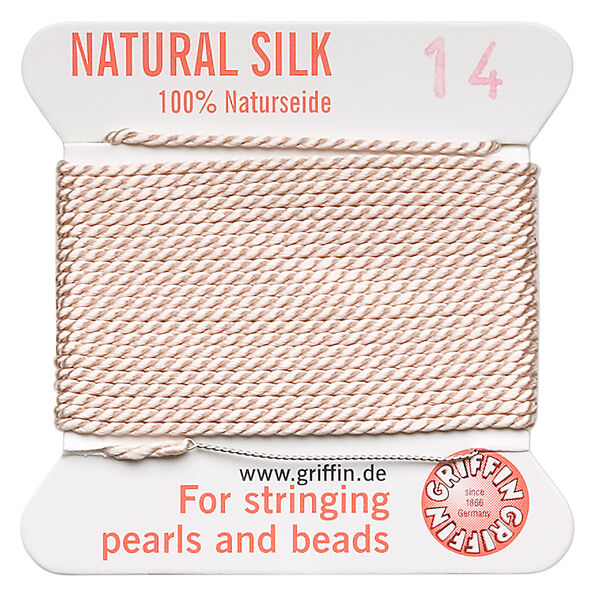Thread, Griffin, silk, light pink, size #14. Sold per 2-meter card (approximately 78 inches). image number 0