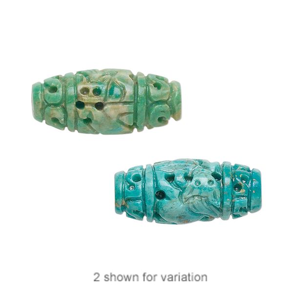 Turquoise 1pkg1, hand-carved oval bead 22x10mm image number 0
