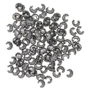 Crimp cover, gunmetal-finished brass, 3mm corrugated round. Sold per pkg of 100.