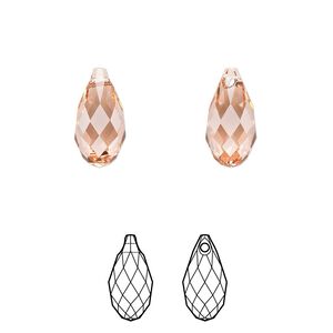 Briolette 2pk rose peach, Crystal Passions® 13x6.5mm pendant drop 6010