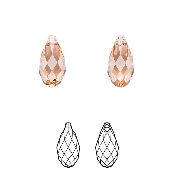 Briolette 2pk rose peach, Crystal Passions® 13x6.5mm pendant drop 6010 image number 0