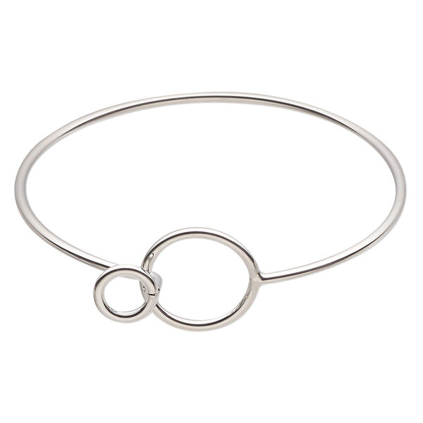 Bracelet, bangle, silver-finished brass, 2mm wide, 7 inches with 20.5mm open circle and hook closure. Sold individually. image number 0