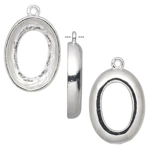 Drop, Almost Instant Jewelry®, silver-plated pewter (tin-based alloy), 24x18mm oval with 22x16mm cosmic oval setting. Sold individually.