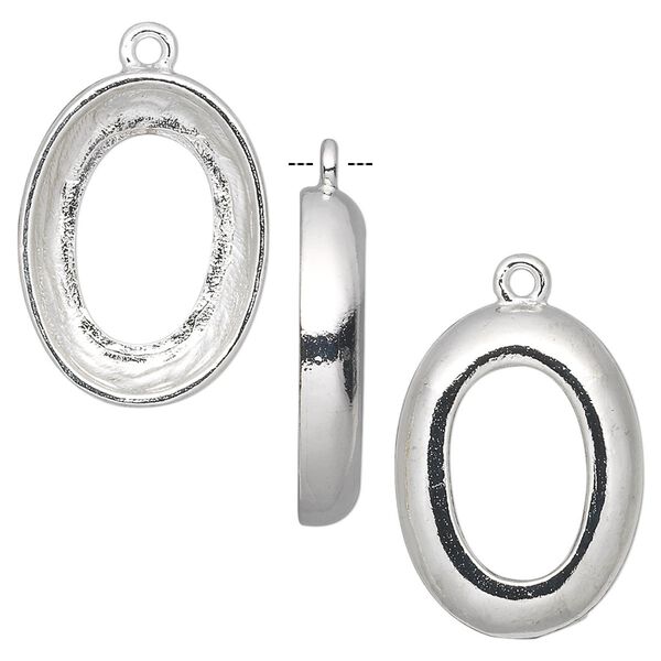 Drop, Almost Instant Jewelry®, silver-plated pewter (tin-based alloy), 24x18mm oval with 22x16mm cosmic oval setting. Sold individually. image number 0