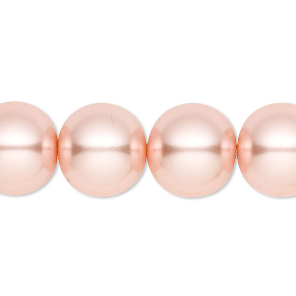 Bead, crystal pearl, peach, 14mm round. Sold per 15-1/2" to 16" strand, approximately 25 beads. image number 0
