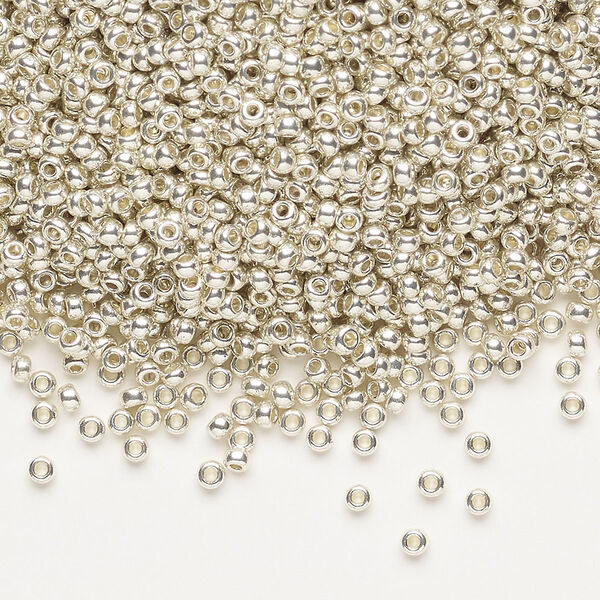 Seed bead, Preciosa Ornela Czech glass, pkg/500g, #11 rocaille, opaque metallic terra dyed silver clear, (18503). image number 0