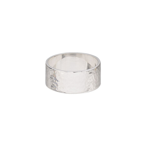 Ring, sterling silver, 8.5mm wide with hammered design, size 7. Sold individually. image number 0