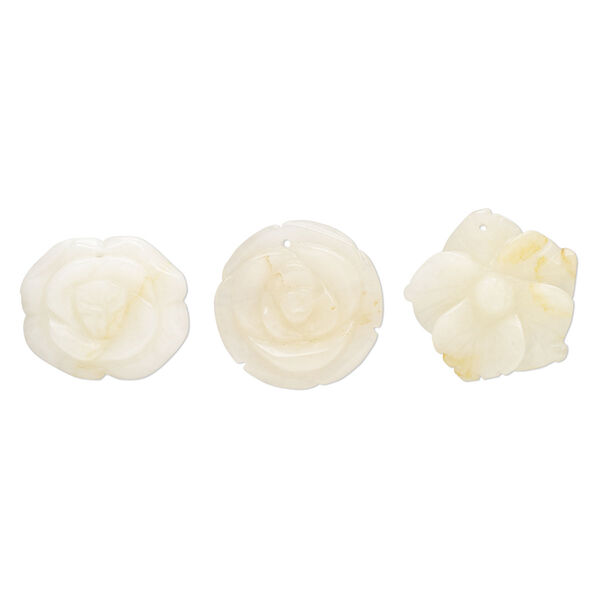 Golden "jade" 1pkg3, top-drilled carved flower focal natural B grade, mix 35x30mm-36x35mm image number 0