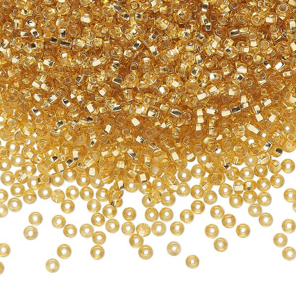 Seed bead, Preciosa Ornela Czech glass, pkg/50g, #11 rocaille, transparent silver-lined light topaz, (17020). image number 0