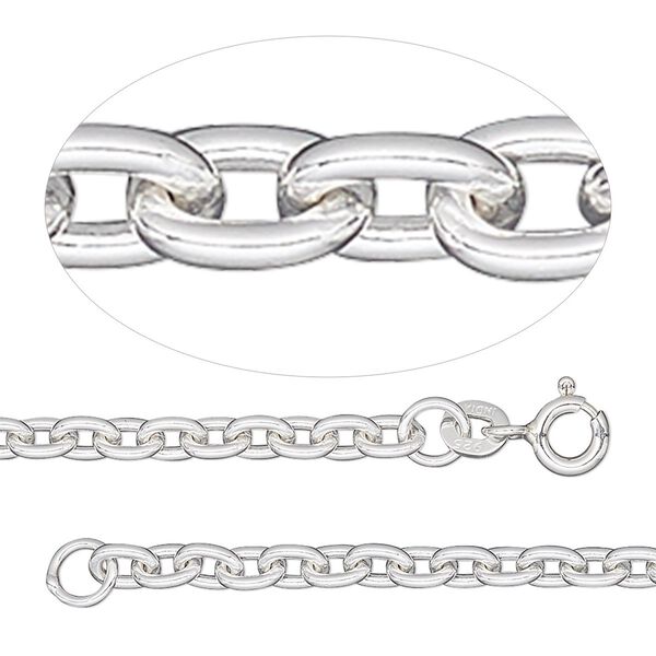 Chain, sterling silver, 3mm oval cable, 20 inches. Sold individually. image number 0