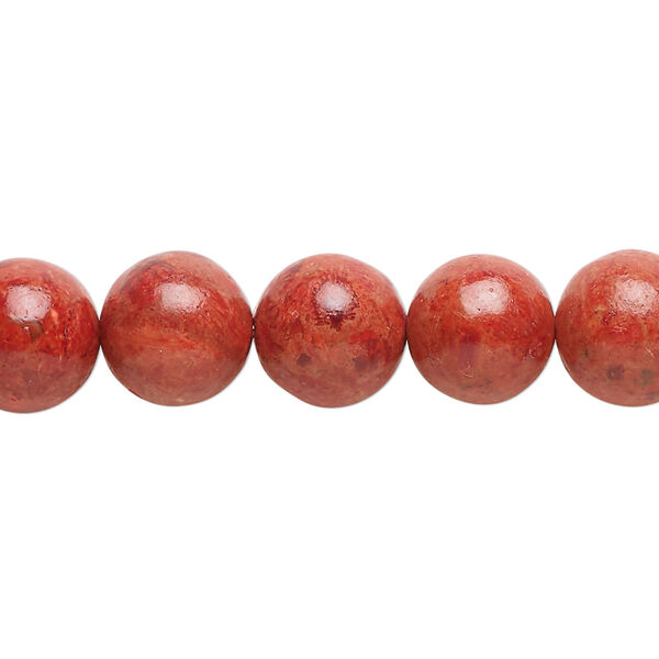 Bead, sponge coral (dyed / coated), red, 9-10mm round, C- grade, Mohs hardness 3-1/2 to 4. Sold per 15" to 16" strand. image number 0