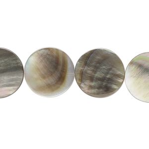Bead, black lip shell (natural), 15mm flat round. Sold per 15-1/2" to 16" strand.