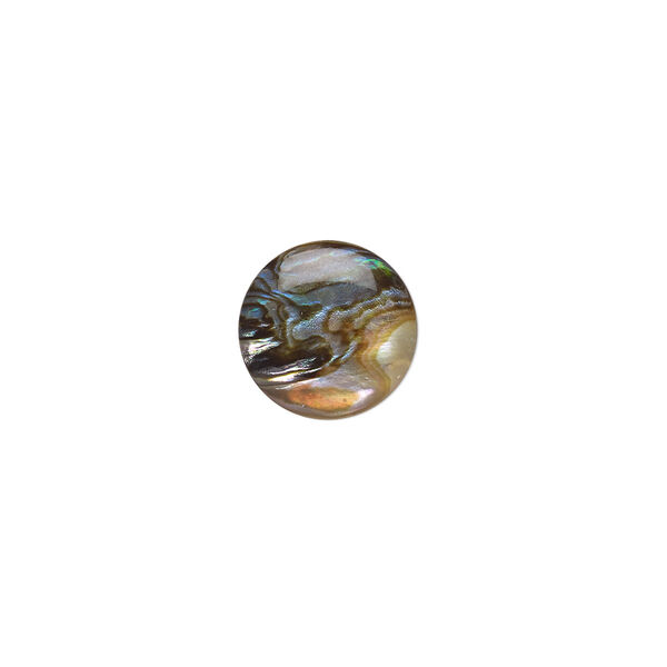 Cabochon, paua shell (coated), 12mm calibrated round, Mohs hardness 3-1/2. Sold per pkg of 4. image number 0