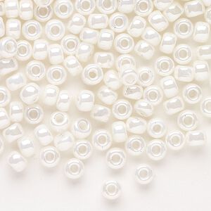Seed bead, Miyuki, glass, pkg/25g, #6 rocaille, opaque luster antique ivory pearl, (RR-592).