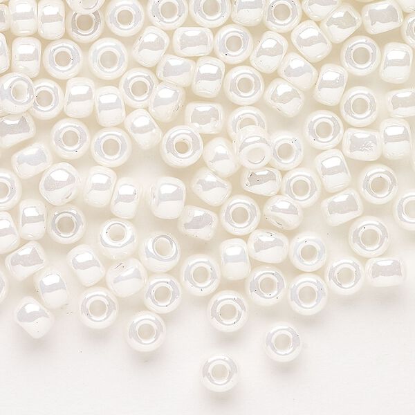 Seed bead, Miyuki, glass, pkg/25g, #6 rocaille, opaque luster antique ivory pearl, (RR-592). image number 0