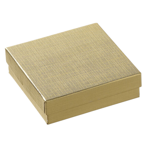 Box 1pkg6, paper and "cotton" filled, gold, 3-1/2 x 3-1/2 x 1 inches square image number 0