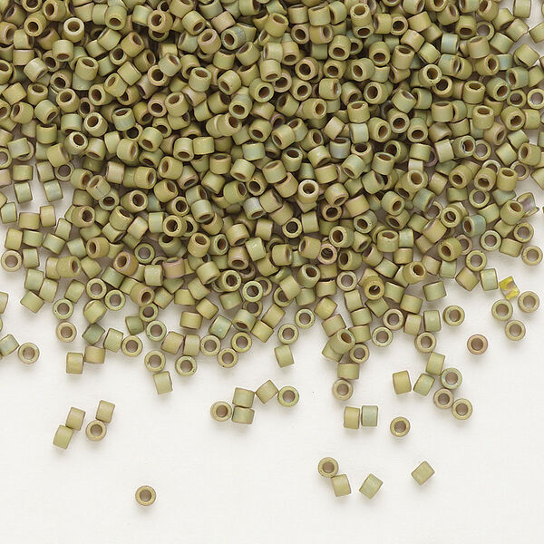Seed bead, Delica®, glass, pkg/7.5g, #11 round, opaque matte rainbow light olive (DB-0372). image number 0