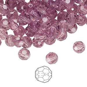 Bead 144pk light amethyst, Preciosa Czech crystal 6mm round